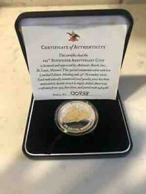 Anheuser-Busch 125th Anniversary Coin. .999 Fine Silver Plated With 24K Gold!