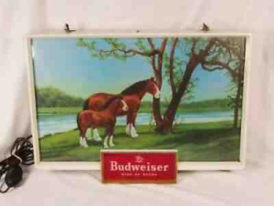 Vintage Budweiser Clydesdale Mare and Foal Horse Lighted Advertising Sign