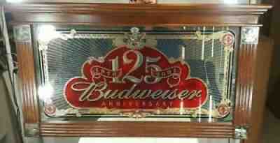 Budweiser 125th. Anniversary Wood Mantle Bar Mirror New Open Box MINT