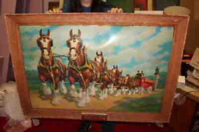 Large Vintage 1964 Budweiser Beer Clydesdale Horses Bar Tavern Gas Oil 42