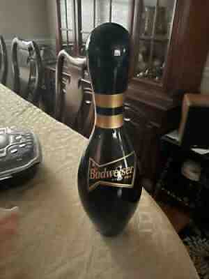 Budweiser Bowling Pin Bottle Black Wood Full Size