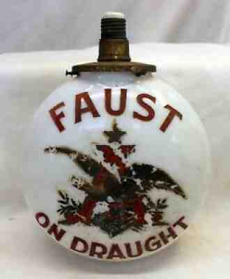 Early Anheuser-Busch FAUST ON DRAUGHT Incised Milk Glass GLOBE Beer Advertising