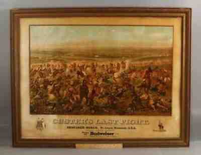 Antique 1894-1910 Lithograph Budweiser, Custers Last Fight Indian Calvary Sign