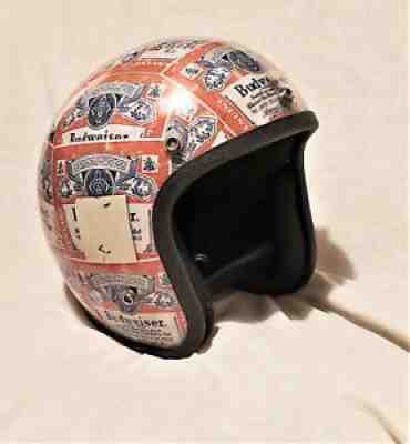 Vintage BUDWEISER Motorcycle Helmet 1970s Red White & Blue