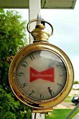 Vintage 1950s - 60s Budweiser Beer Pocket Watch Lighted MOTION Advertising Sign