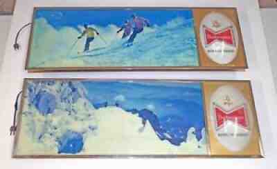 1967 BUDWEISER KOB King of Beers Winter Skiing Backlit Bar Beer Signs WORKING