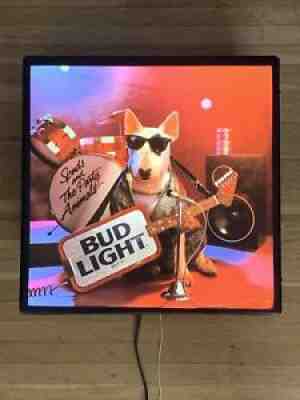 Vtg 1989 SPUDS MACKENZIE 18x18 original lighted up bar sign Bud Light beer