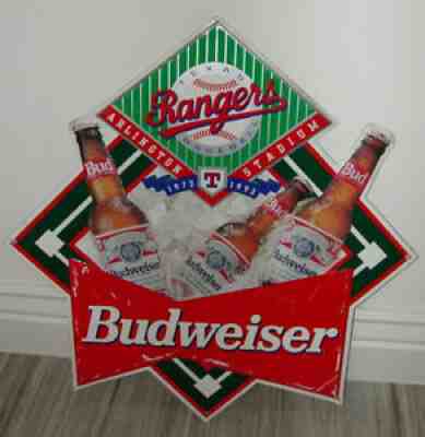 BUDWEISER Beer~Texas Rangers Baseball Arlington TX Stadium 1993 Metal Tin Sign