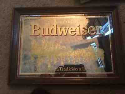 VINTAGE BUDWEISER BEER SIGN MIRROR GREAT CONDITION (20x15) CLYDESDALE HORSES