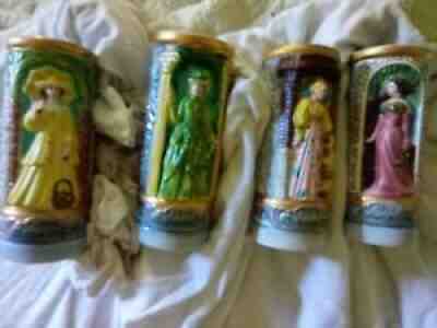 Vintage 1973 Budweiser Girl Stein Anheuser-Busch Italy Ceramic Mug Set x 4 RARE