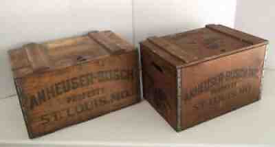 1933 & 1976 Anheuser Busch Budweiser Lidded Wooden Beer Crates Cases Boxes