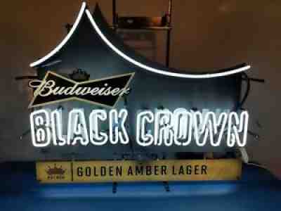 Budweiser beer black crown neon light up sign bar game room man cave new