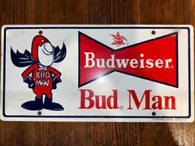 Vintage Budweiser Bud Man Metal License Plate. Good condition