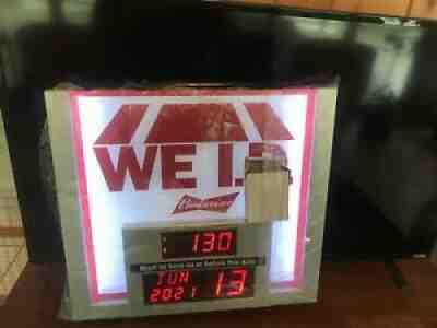 Budweiser Bow Tie Light Bar Beer Sign "WE ID" Countdown Clock & Date 20" x 18"