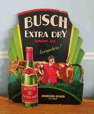 LARGE 1920s BUSCH GINGER ALE easel-backed sign from St. Louis MISSOURI - RARE!