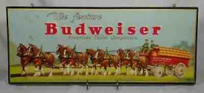 1937 Budweiser Beer Hy-Glo Display Sign Clydesdales Anheuser Busch St Louis MO