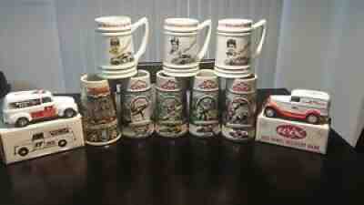 Coors 90-94 Collectable Steins. DW'S 3 Championship stiens. 2 panel wagon banks.