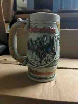 1983 Budweiser Holiday Christmas Beer Stein Mug Clydesdales