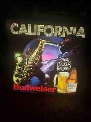 Vintage 1985 Bud Budweiser Lighted Bar Sign 18x18 rare neon saxophone beer Jazz