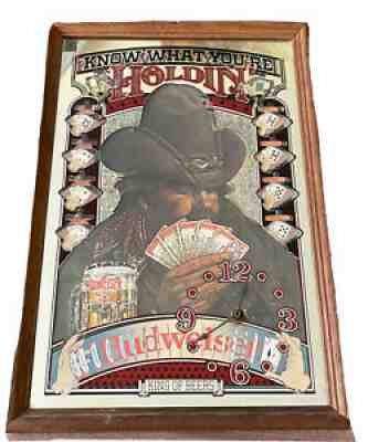 Budweiser â??KNOW WHAT YOU'RE HOLDIN' â??-Mirror- Poker King Beer Man Cave Clock