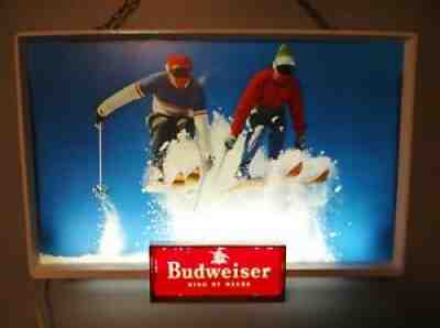 Scarce 1958 Vtg Budweiser Beer Lighted Bar Sign Skiing Ski Lodge Anheuser Busch