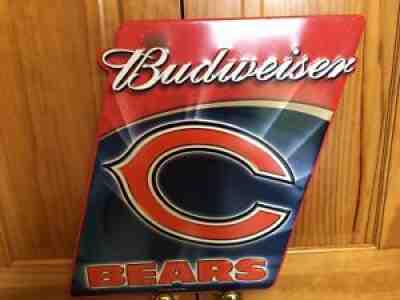 ð??VINTAGE TIN CHICAGO Bears FOOTBALL SIGN, BUDWEISER FOR FAN CAVEð??