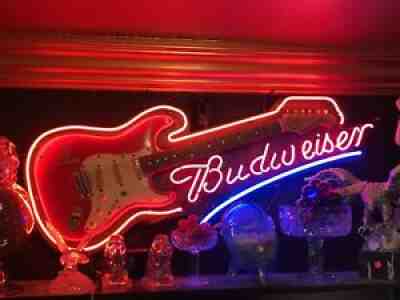 Budweiser Beer Advertising Neon Guitar Sign Rare Glows 3 Colors ManCave Tavern