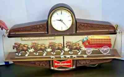 Vintage 1979 Budweiser Beer Clydesdale Horses & Dalmations Bar Light Sign Clock