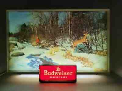 RARE Vintage 1950's Budweiser Draught Beer Lighted Bar Sign Deer Hunting Hunter