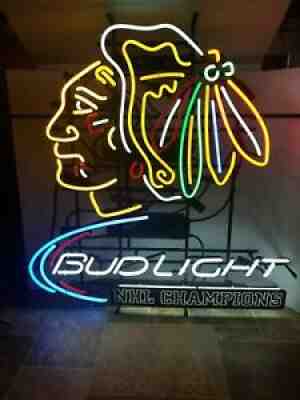 2015 Bud light beer Chicago Blackhawks NHL hockey champs neon light up sign