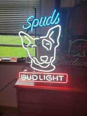 Vtg 1987 BUD LIGHT BEER SPUDS MACKENZIE Bull Terrier REAL Neon Lighted Sign