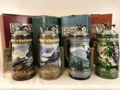 Complete Set Budweiser BIRDS OF PREY Lidded Steins with Original Box & COA