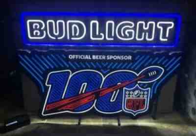 BUD LIGHT BEER NFL 100 YEARS LED LIGHT UP SIGN GAME ROOM BAR PUB MAN CAVE NEW