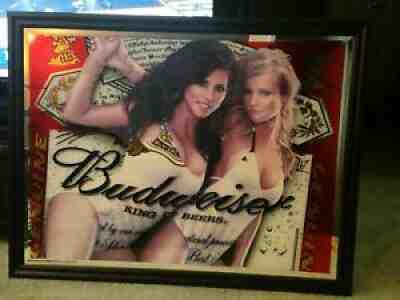 Budweiser Swimsuit Model Mirror Framed Vintage 2006, 33 1/2