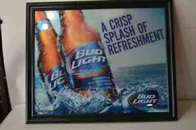 Bud Light Waterfront Ocean Wave Beach Bar Mirror Hanging Mancave Metallic Art