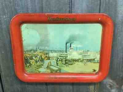 WOW Antique 1914 BUDWEISER Beer Advertising Tin Tray St Louis Steam Boat Graphic