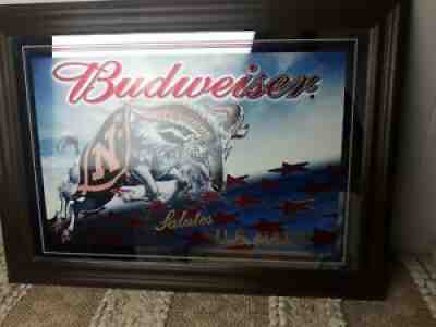 2002 BUDWEISER SALUTES THE U.S. NAVY WOOD FRAMED BAR MIRROR 28