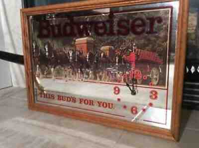 Vintage Budweiser Bud Clydesdale Mirror Sign With Clock-works