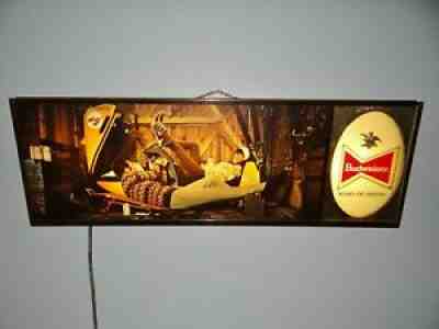 Killer 1960s Vtg Budweiser Beer Snowmobile Pinup Girl Cans Lighted Sign St Louis