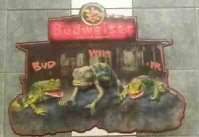 Budweiser BUD WEIS ER Frog/Cameleon Embossed Metal Tin Sign 32â?x24â? 1990s