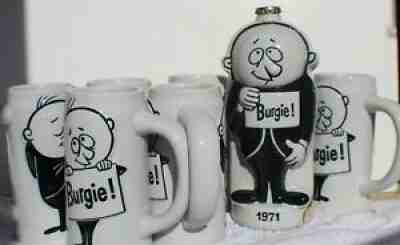 RARE COLLECTION VINTAGE BURGIE BEER 6 MUGS + DECANTER CERAMARTE LOOK!!