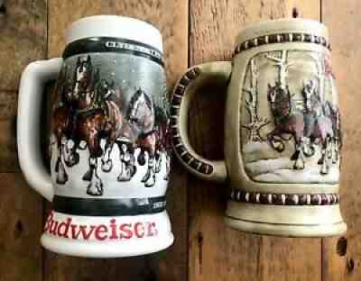 Anheiser Busch Budwieser Bud 1981/1982 Christmas Holiday Beer Steins Collector