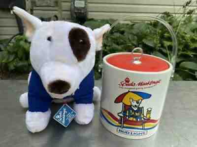 Vtg 1980s Bud Light Beer Spuds MacKenzie Ice Bucket Plush Stuffed Animal Dog Lot