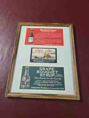 2 Anheuser Busch Vintage Pieces Advertisments. Car~Cho, Grape Bouquet Syrup Bud