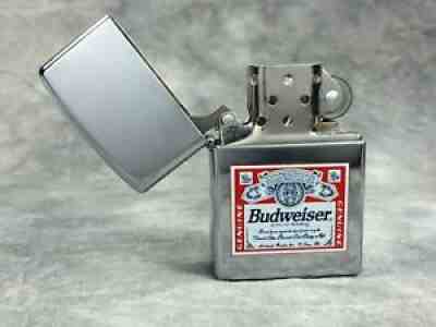 Rare Retired Polished Chrome Budweiser Beer Zippo Lighter