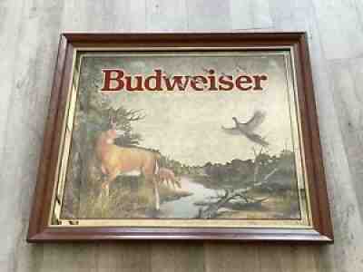 LARGE BUDWEISER KING OF BEERS WILDLIFE DEER BUCK W/ PHEASANT MIRROR Vintage 1994