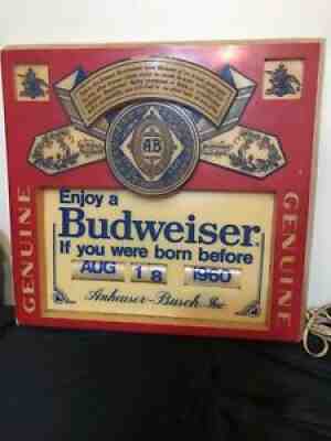 Vintage Budweiser Born Before 1960-1971 Sign Drinking Birth Date Month Day Year