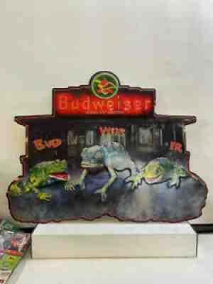 Budweiser 1999 Frogs Chameleon Embossed Metal Sign ~ BUD - WEIS - ER - NEW 32x24