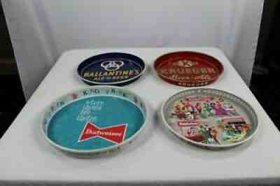 Lot of 4 Metal Beer Serving Trays Ballantine Knickerbocker -Kreuger - Budweiser