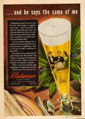 1941 WW 2 era beverage AD BUDWEISER BEER , elegant Ad Nice! 070518